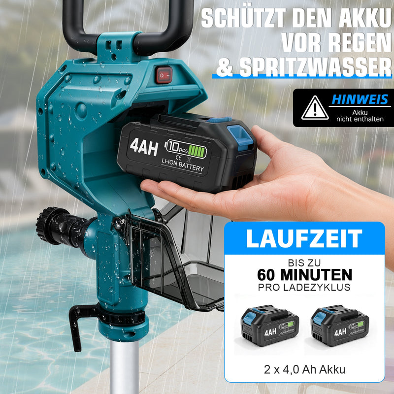 XIIW Akku-Wasserpumpe mit 2×4Ah Akkus, 3600 l/h, 10 m Förderhöhe, 3/4 Zoll – Transferpumpe für Regentonne, Pool, Keller & Garten