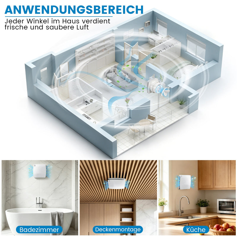 XIIW Ventilatore 100mm con sensore di umidità e temporizzatore | Ventilatore di estrazione silenzioso per bagno, WC e cucina | Ventola con controllo umidità e ventilatore da condotto