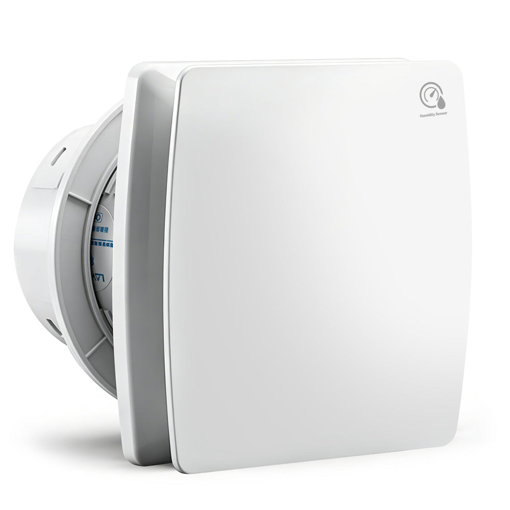 XIIW badeværelsesventilator 100 mm med fugtsensor og efterløb | Støjsvag udsugningsventilator til badeværelse, toilet & køkken | fugtstyret ventilator & rørventilator