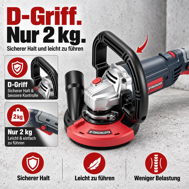 XIIW Betonschleifer 2100W Ø125 mm, Sanierungsschleifer 3000–9000 U/min, Staubabsaugung, Kantenhaube, 2 Schleiftöpfe + 2 Trennscheiben
