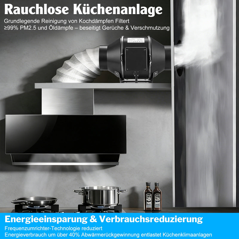 XIIW EC Rohrventilator 100 mm, 360 m³/h 35W Inline Rohrlüfter mit WLAN, Temperatur- & Feuchtigkeitssensor, Timer