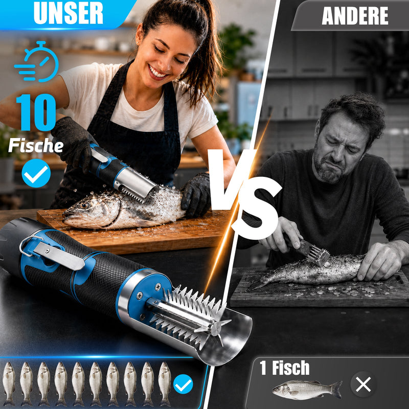XIIW Elektrischer Fischentschupper 650W 7500 U/min, Fischschupper mit 304 Edelstahl, abwaschbar, 180° Schutzhaube, 2200mAh Akku