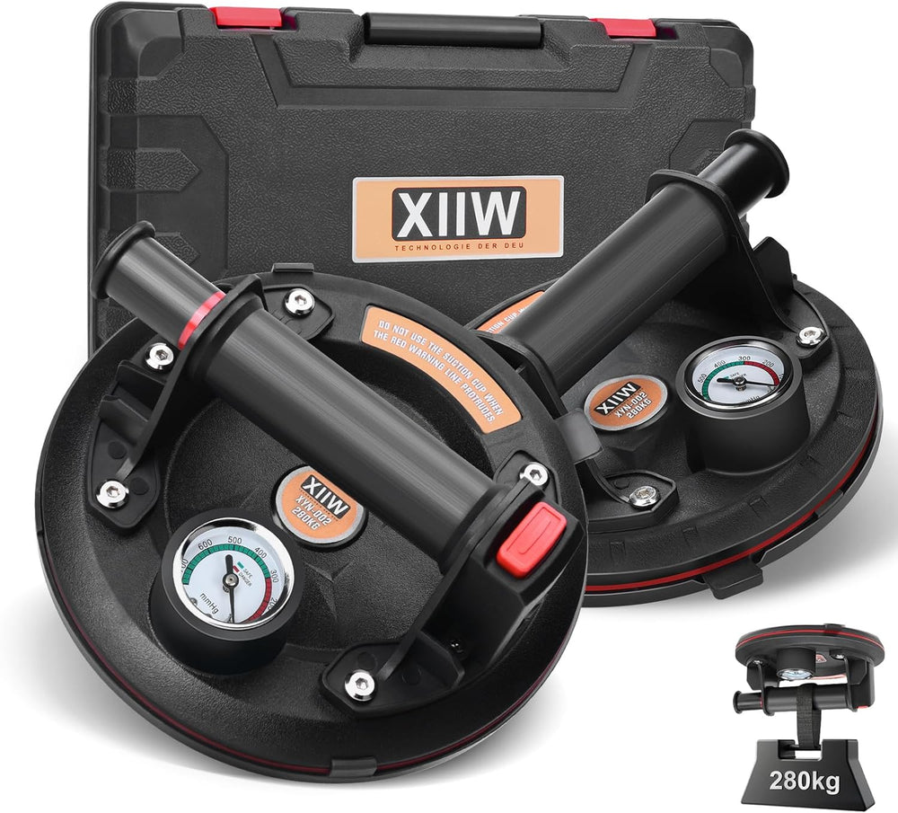 XIIW lève-vitres avec manomètre, max. 280kg, ventouse à vide 8'', lève-carreaux à aspiration - 2 pièces