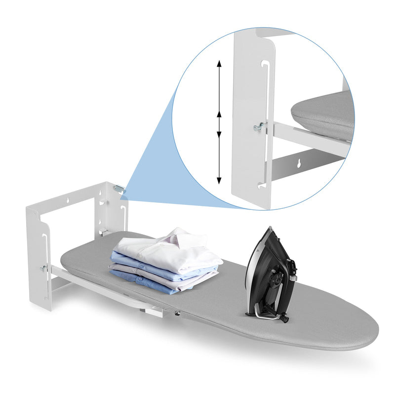 XIIW Wall-mounted ironing board, height-adjustable – foldable and space-saving for small apartments – 92 x 31 cm, up to 15 kg