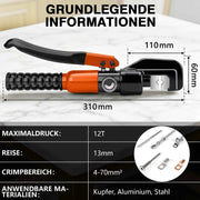 XIIW Hydraulische Crimpzange 4–50 mm² – Kabelschuhzange mit 9 Pressbacken, Kabelschneider und Transportkoffer