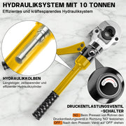 XIIW Hydraulische Rohrpresszange 100 kN mit 9 Pressbacken – V- & TH-Kontur 12–32 mm, Komplettset mit Rohrabschneider, Entgrater und Koffer