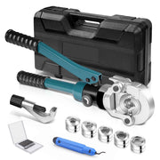 XIIW Hydraulische Rohrpresszange 100 kN – V-Kontur Set V12–V28 mit 5 Pressbacken, Rohrabschneider, Entgrater und Koffer