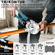 XIIW Hydraulische Rohrpresszange 100 kN – V-Kontur Set V12–V28 mit 5 Pressbacken, Rohrabschneider, Entgrater und Koffer