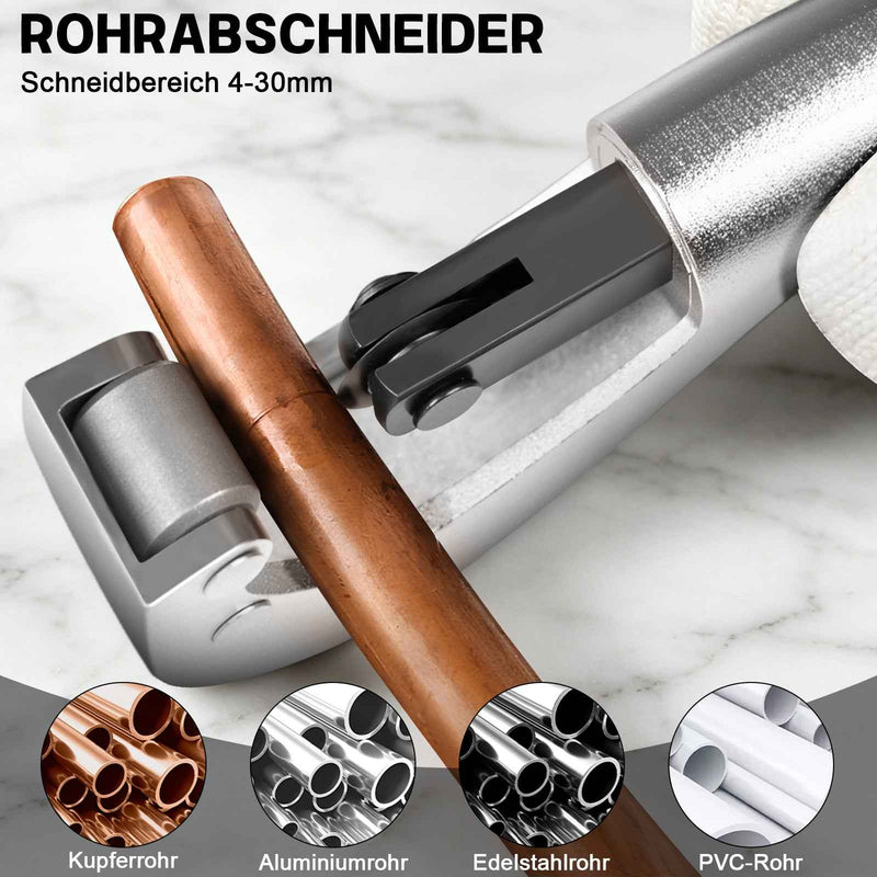 XIIW Hydraulische Rohrpresszange 100 kN – V- & TH-Kontur Set mit 9 Pressbacken, Rohrabschneider, Entgrater und Koffer