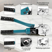 XIIW Hydraulische Rohrpresszange 100 kN – V- & TH-Kontur Set mit 9 Pressbacken, Rohrabschneider, Entgrater und Koffer