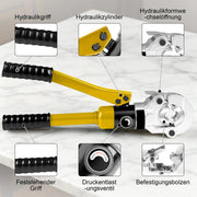 XIIW Hydraulische Rohrpresszange 100 kN – V- & TH-Kontur Set mit 9 Pressbacken, Rohrabschneider, Entgrater und Koffer