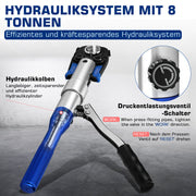 XIIW Hydraulische Rohrpresszange 80 kN, V- & TH-Kontur 12–32 mm, Presszangen-Set mit Rohrschneidern und Entgrater