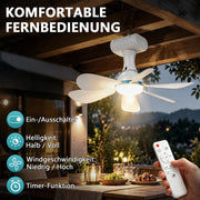 XIIW Solar Camping Ventilator mit LED Licht, 6000mAh Akku, Solarpanel, Fernbedienung & Timer, 3 Lichtfarben, für Zelt & Wohnmobil