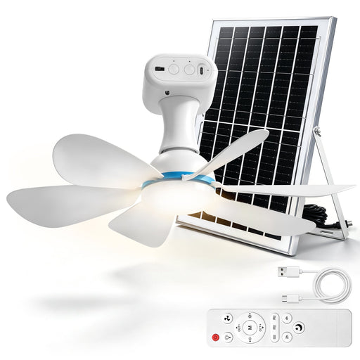 XIIW Solar Camping Ventilator mit LED Licht, 6000mAh Akku, Solarpanel, Fernbedienung & Timer, 3 Lichtfarben, für Zelt & Wohnmobil