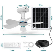 XIIW Solar Camping Ventilator mit LED Licht, 6000mAh Akku, Solarpanel, Fernbedienung & Timer, 3 Lichtfarben, für Zelt & Wohnmobil
