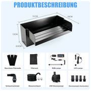 XIIW Teich-Wasserfall-Set mit 3000 l/h Pumpe, UVC-Klärer, RGB-Beleuchtung und Edelstahl-Wasserfall