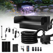 XIIW Teich-Wasserfall-Set mit 3000 l/h Pumpe, UVC-Klärer, RGB-Beleuchtung und Edelstahl-Wasserfall