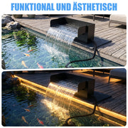 XIIW Teich-Wasserfall-Set mit 3000 l/h Pumpe, UVC-Klärer, RGB-Beleuchtung und Edelstahl-Wasserfall