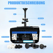 XIIW Teichfilter mit UVC, 45W-Pumpe 3000 l/h, RGB-Licht, 3 Springbrunnendüsen & Wasserfall