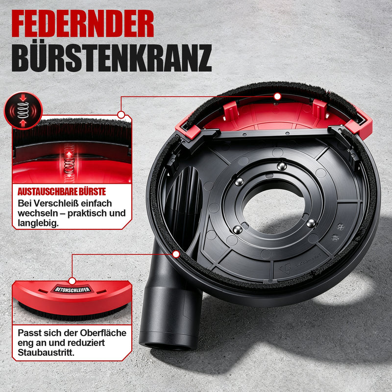 XIIW Winkelschleifer Absaughaube 125 mm mit 3 Diamant-Schleiftöpfen, Staubabsaugung für Beton, Estrich & Putz, randnahes Schleifen