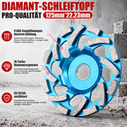 XIIW Winkelschleifer Absaughaube 125 mm mit 3 Diamant-Schleiftöpfen, Staubabsaugung für Beton, Estrich & Putz, randnahes Schleifen