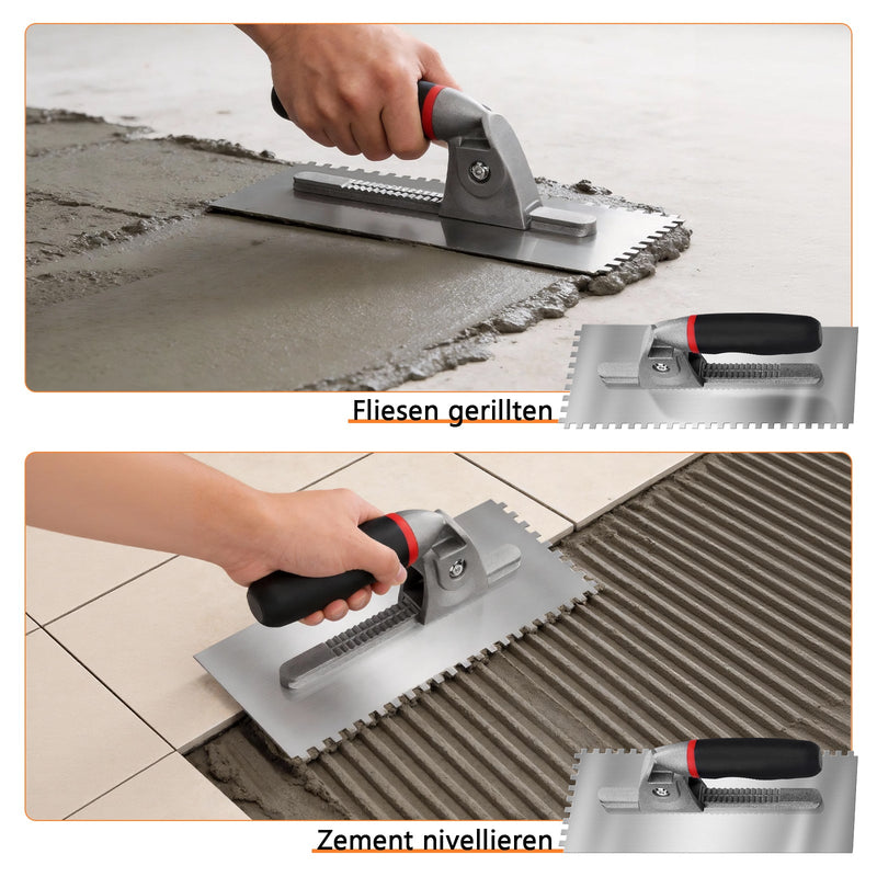 notched trowel set – 6 interchangeable blades, ergonomic handle, ideal for tiles, natural stone, concrete & flooring