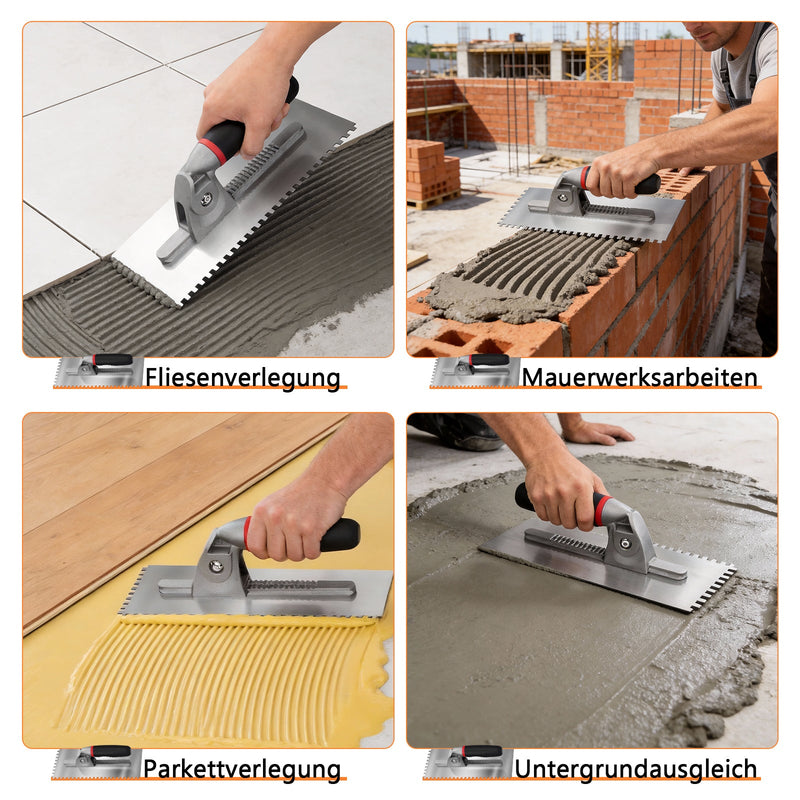 Trowel set – 6 interchangeable blades, ergonomic handle, ideal for tiles, natural stone, concrete & flooring