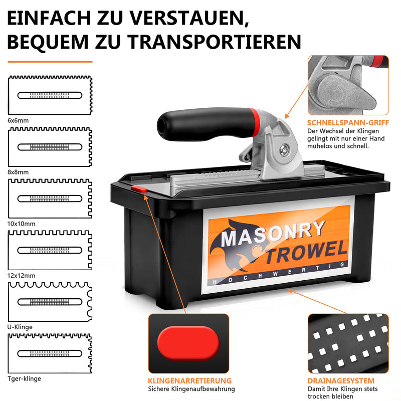 Smoothing trowel set – 6 replaceable blades, ergonomic handle, ideal for tile, natural stone, concrete & flooring