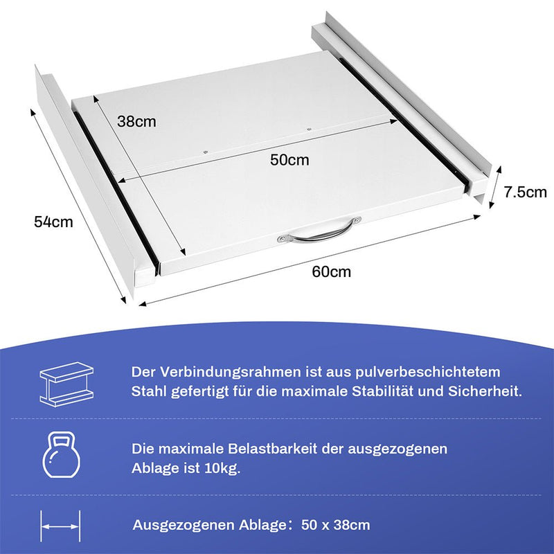 Mellanram med utdragbar hylla i stål | 60x54cm | Max.100kg för tvättmaskin och torktumlare