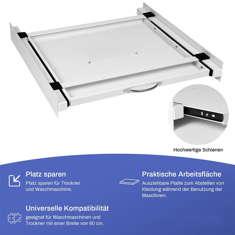 Mellanram med utdragbar hylla i stål | 60x54 cm | Max. 100 kg för tvättmaskin och torktumlare