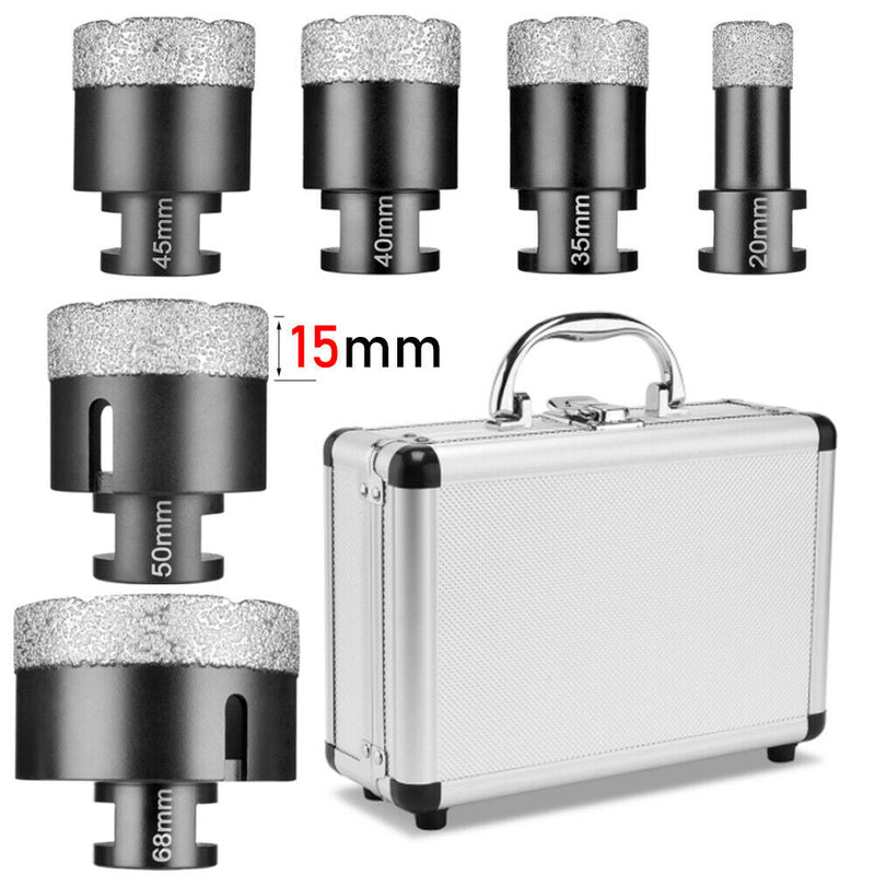 6-piece M14 diamond drill hole saw set Ø 20/35/40/45/50/68mm wet+dry