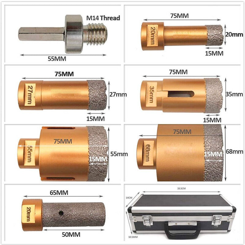 alt
M14 core bit 20/27/35/55/68 + finger cutter + HEX adapter + 2x 125 mm diamond disc