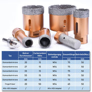 M14 core drill bit 20/27/35/55/68 + finger bit + HEX adapter + 2x 125mm diamond disc