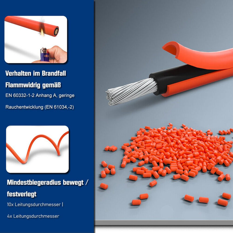 Solarkabel til solceller | 4mm² 6mm² 10mm² | 10m 50m 100m | med 3 par MC4-stik
