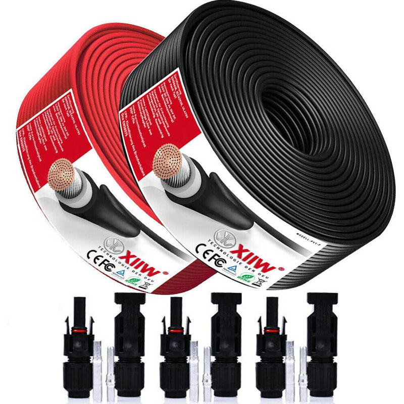 Fotovoltaisk solarkabel | 4mm² 6mm² 10mm² | 10m 50m 100m | med 3 par MC4-stik