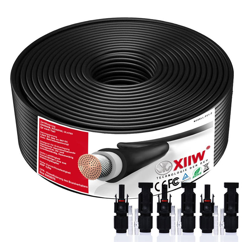 Fotovoltaisk solarkabel | 4mm² 6mm² 10mm² | 10m 50m 100m | med 3 par MC4-stik