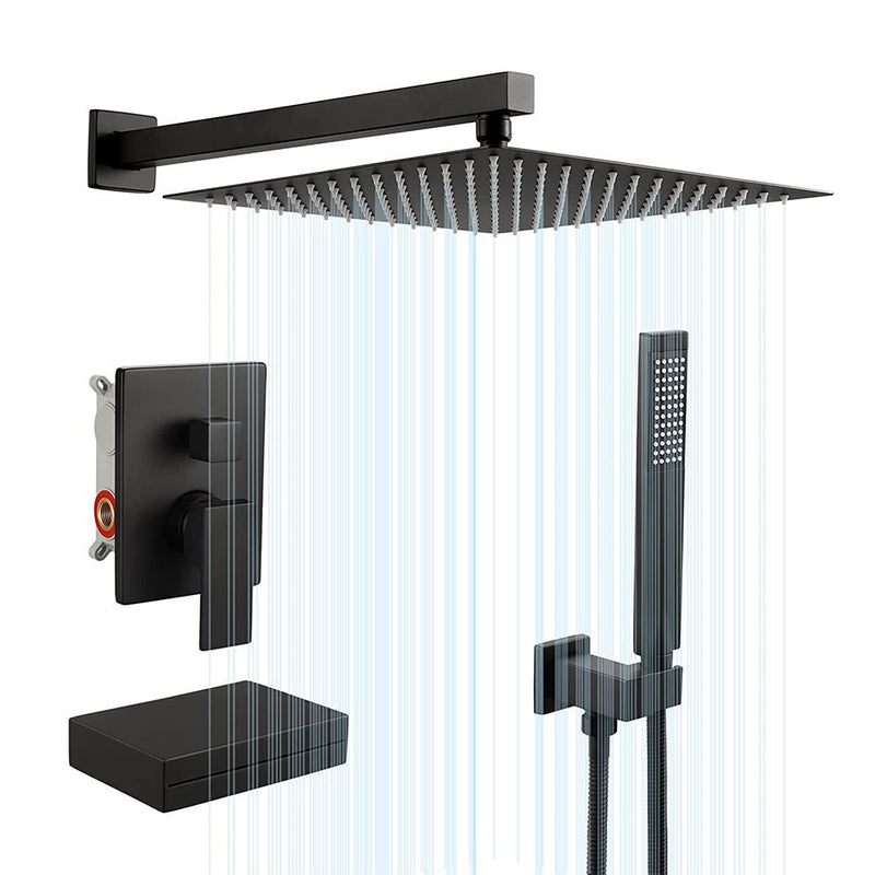 Unterputz Duschsystem Regendusche - mit Badewanne - Schwarz