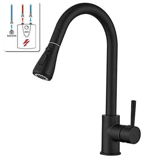 XIIW Rubinetto a bassa pressione | con 3 tubi flessibili | rubinetto da cucina | 2 tipi di getto | con doccetta estraibile