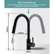 XIIW kitchen sink mixer tap | pull-out | high-pressure | with spray head | 2 spray modes | 360° | retractable hose