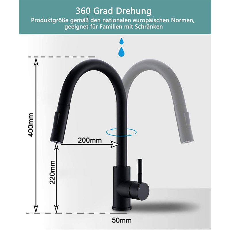 XIIW kitchen sink mixer tap | pull-out | high-pressure | with spray head | 2 spray modes | 360° | retractable hose