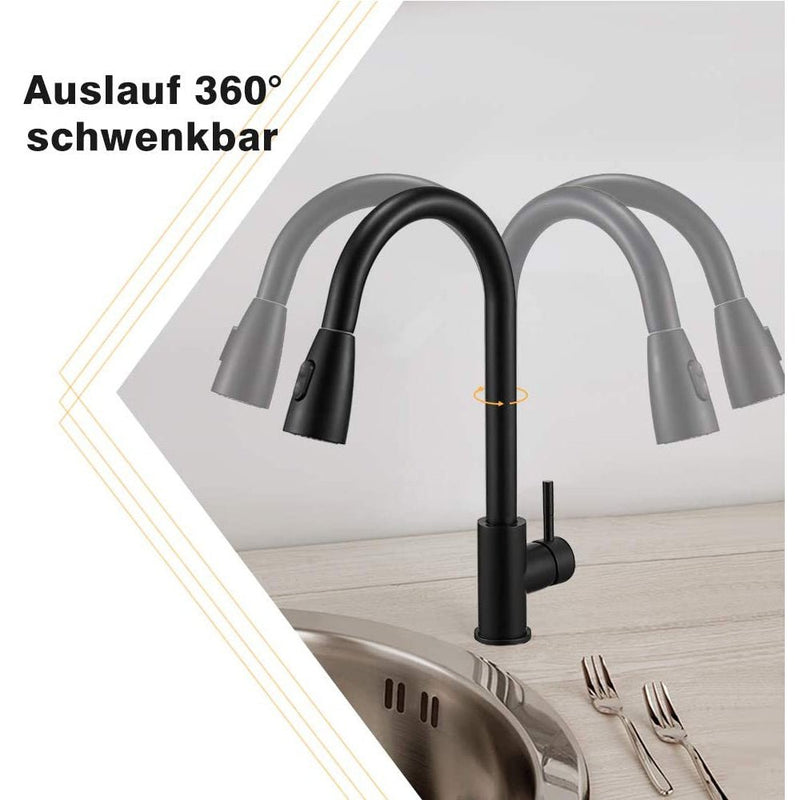 alt
XIIW grifo de cocina monomando | Manguera extraíble | 360° | con ducha | extensible | 3 modos de rociado|